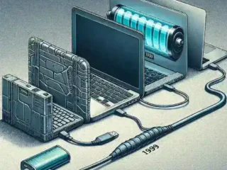 "Comparative image of lightweight laptops showcasing advancements in materials and battery technology, illustrating the evolution of laptop design over the years."