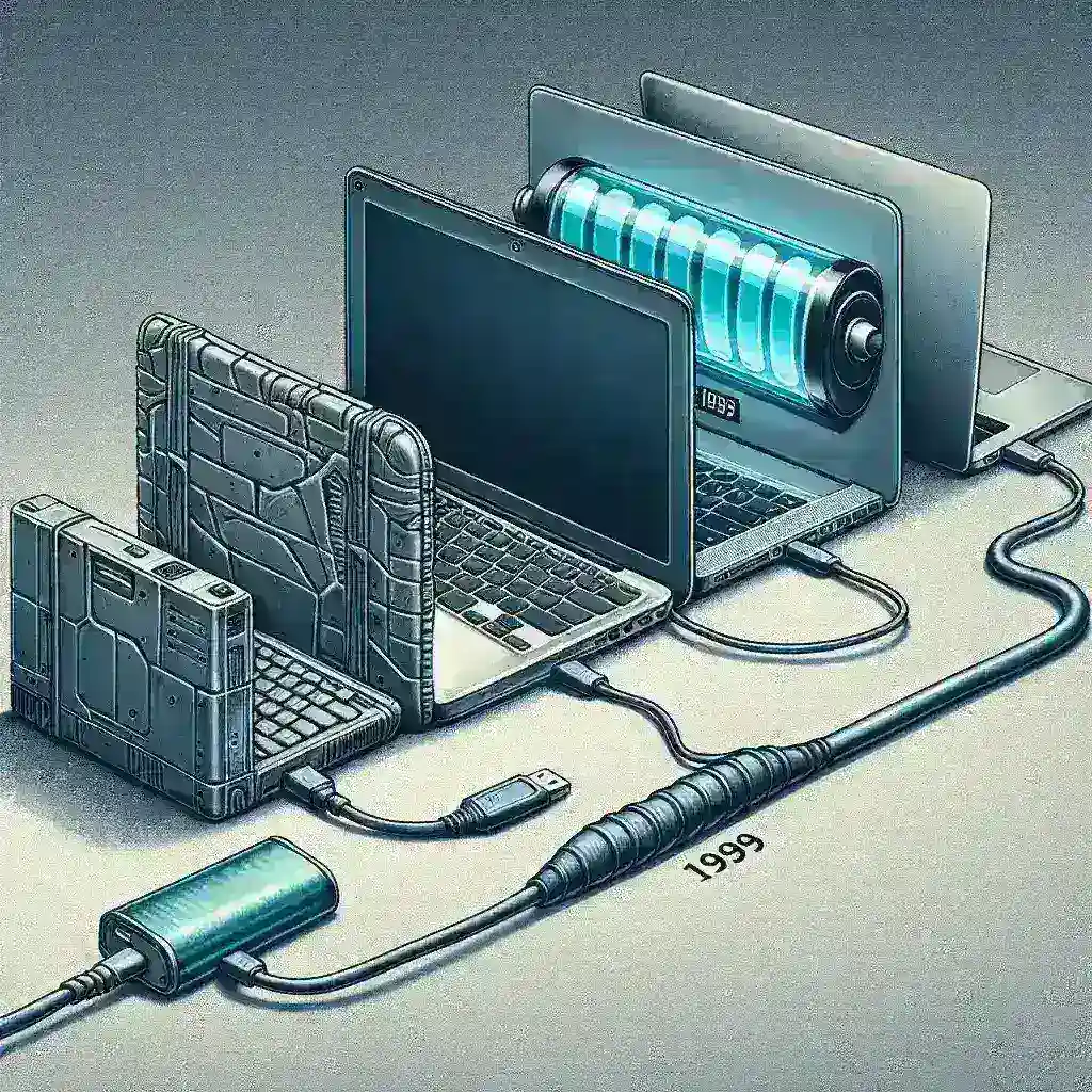 "Comparative image of lightweight laptops showcasing advancements in materials and battery technology, illustrating the evolution of laptop design over the years."
