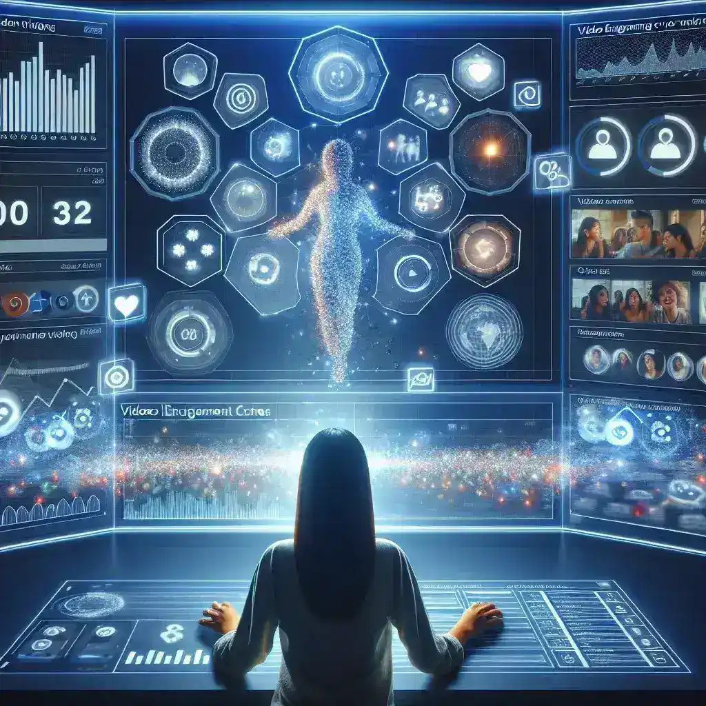 "Infographic illustrating key metrics for measuring video engagement through visual analytics, showcasing data-driven strategies for optimizing video performance in marketing."