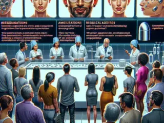 "Biohacking implants showcased in a modern lab setting, illustrating the growing trend and popularity of self-augmentation technologies amidst regulatory challenges."