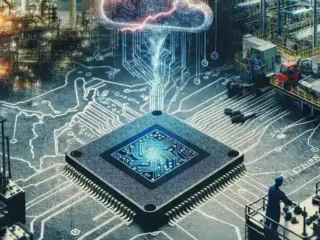 "Infographic illustrating the AI chip supply chain dynamics, reshoring efforts, and U.S. semiconductor national security tensions, highlighting key players, manufacturing processes, and geopolitical factors influencing the industry."