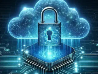 "Meta logo with a lock symbol representing end-to-end encryption for Messenger backups, illustrating enhanced security features for user privacy."