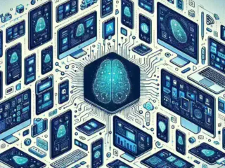 "Adobe XD AI tool creating responsive design prototypes on a laptop screen, showcasing intuitive user interface and advanced design features."